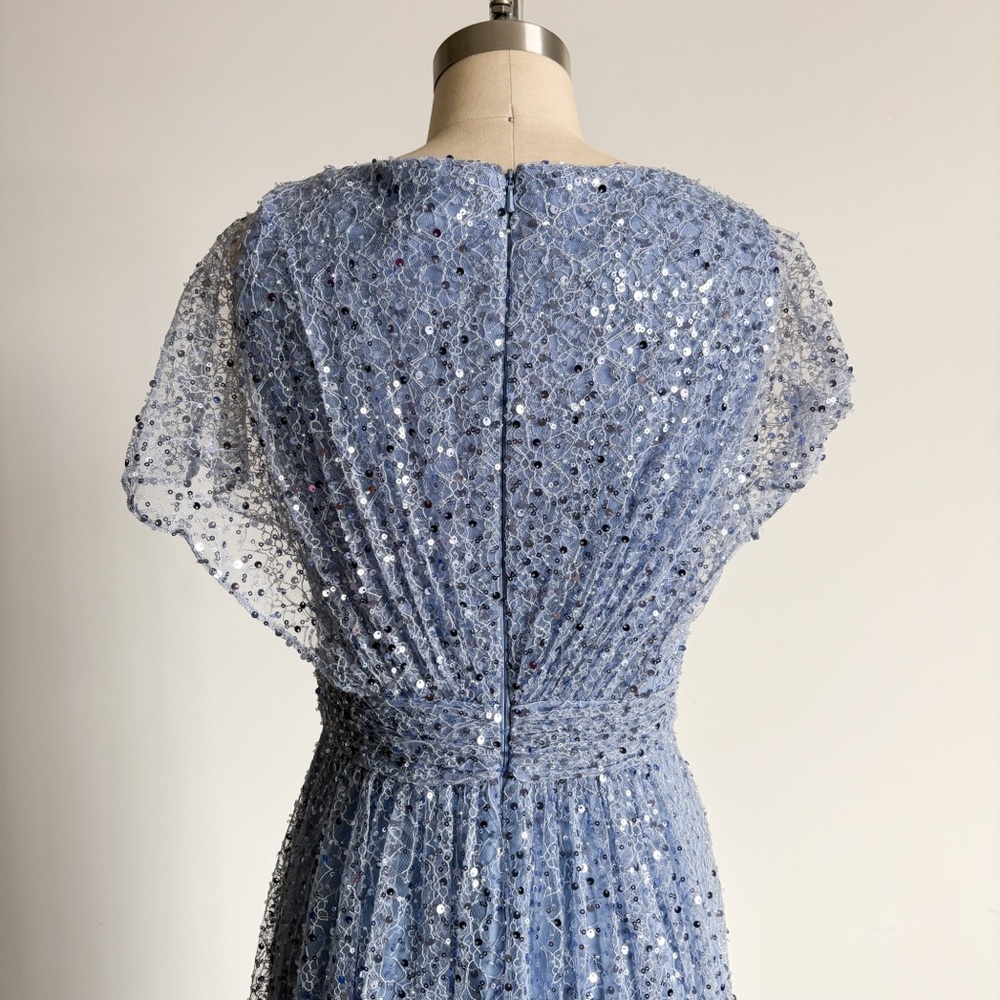 $995 NWOT Theia “Sabine” Beaded and Sequined Maxi Dress in Slate Sz 4 - Picture 9 of 11